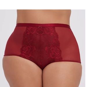 HIGH WAIST BRIEF PANTY - LACE & MESH RED